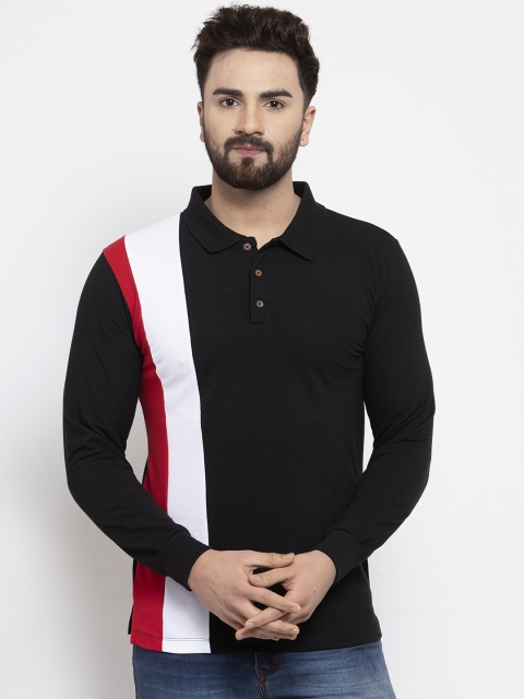 

Kalt Men Black Colourblocked Polo Collar T-shirt