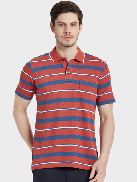 

ColorPlus Men Orange & Blue Striped Polo Collar T-shirt
