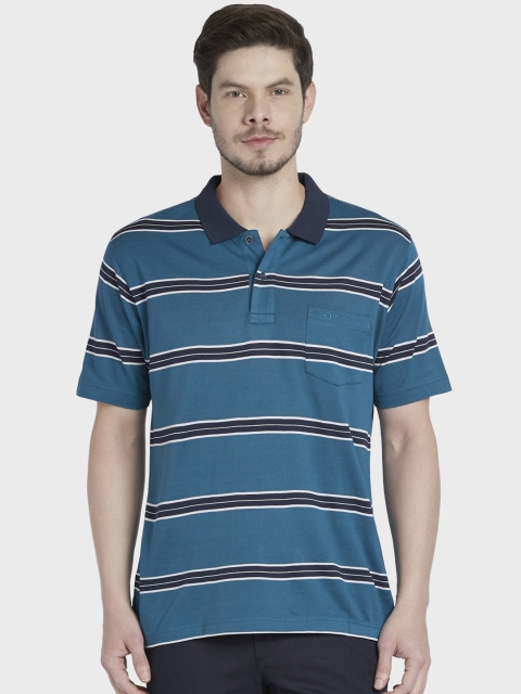 

ColorPlus Men Blue Striped Polo Collar T-shirt