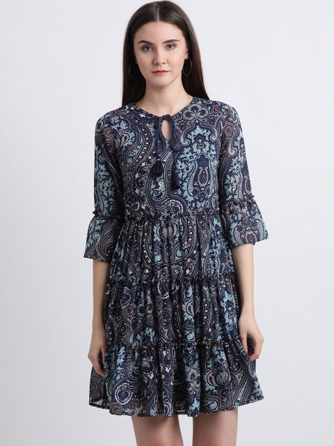 

Zink London Women Blue Printed A-Line Dress