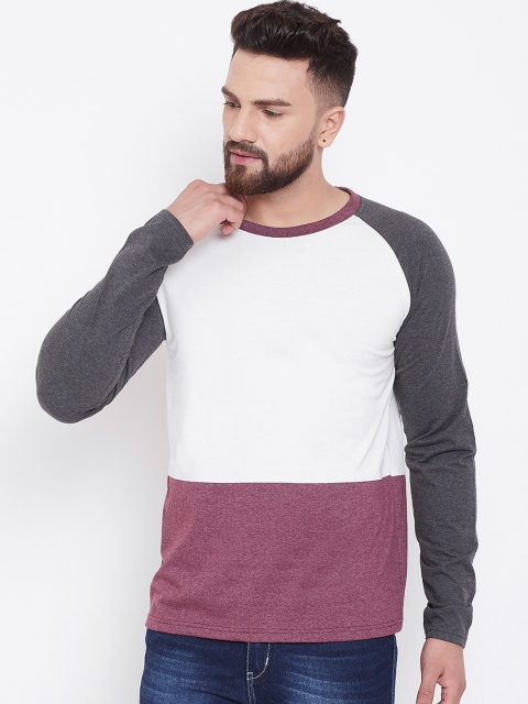 

The Dry State Men White & Maroon Colourblocked Round Neck T-shirt
