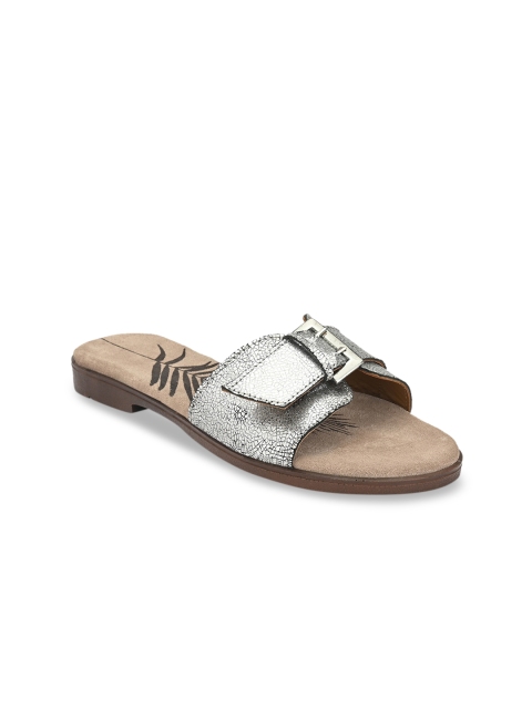 

Delize Women Silver-Toned Solid Leather Open Toe Flats
