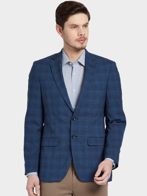 

ColorPlus Men Blue Checked Single-Breasted Formal Blazer