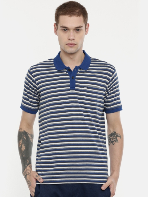 

Proline Men Navy Blue & White Striped Polo Collar T-shirt