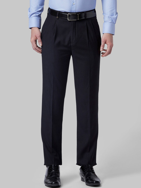 

Park Avenue Men Black Regular Fit Striped Formal Trousers
