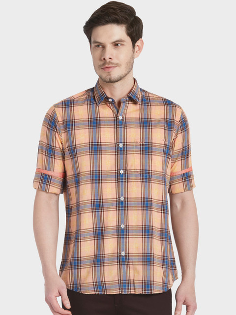 

ColorPlus Men Orange & Blue Tailored Fit Checked Casual Shirt