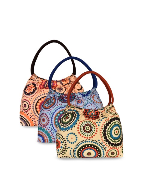 

Anekaant Multicoloured Set Of 3 Printed Handheld Bag, Multi