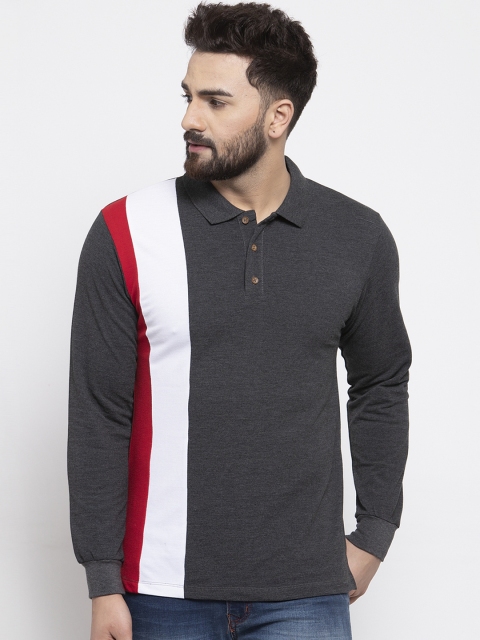 

Kalt Men Charcoal Colourblocked Polo Collar T-shirt