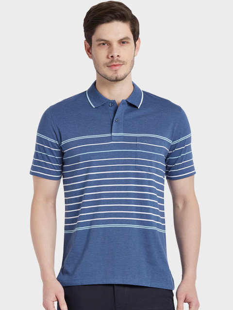 

ColorPlus Men Blue & White Striped Polo Collar T-shirt