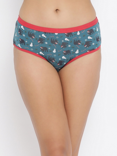

Clovia Women Teal Green & Black Printed High-Rise Hipster Briefs PN3354A173XL