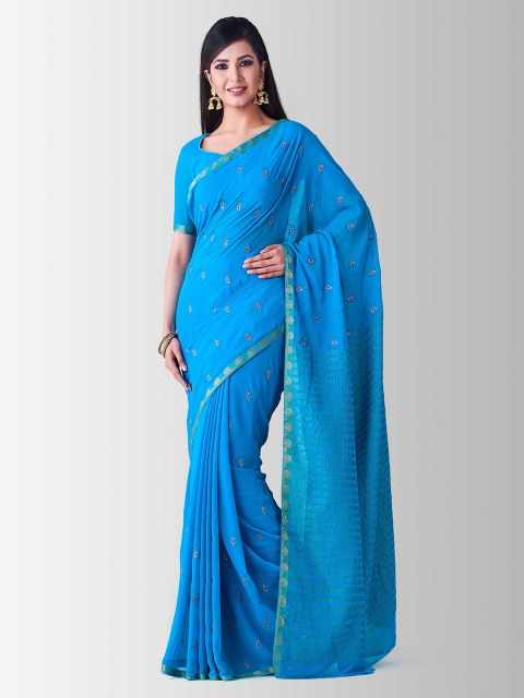 

Mitera Blue Poly Chiffon Embroidered Banarasi Saree
