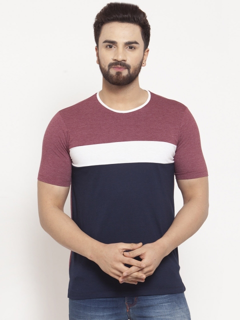 

Kalt Men Blue & Maroon Colourblocked Round Neck T-shirt