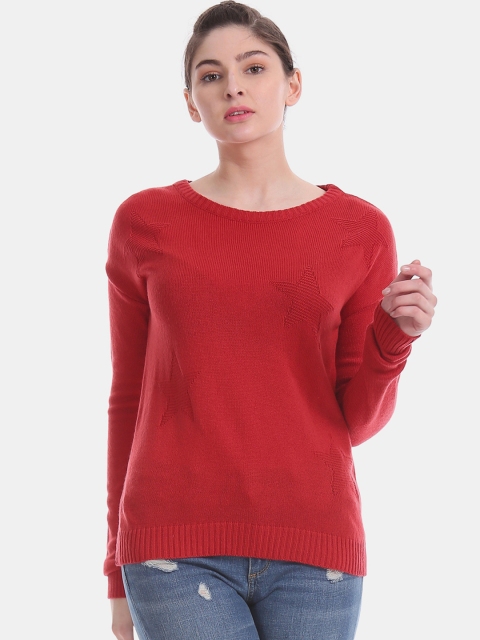 

Aeropostale Women Red Self Design Pullover Sweater