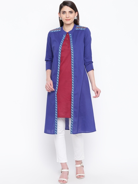 

DODO & MOA Women Blue & Maroon Colourblocked A-Line Kurta