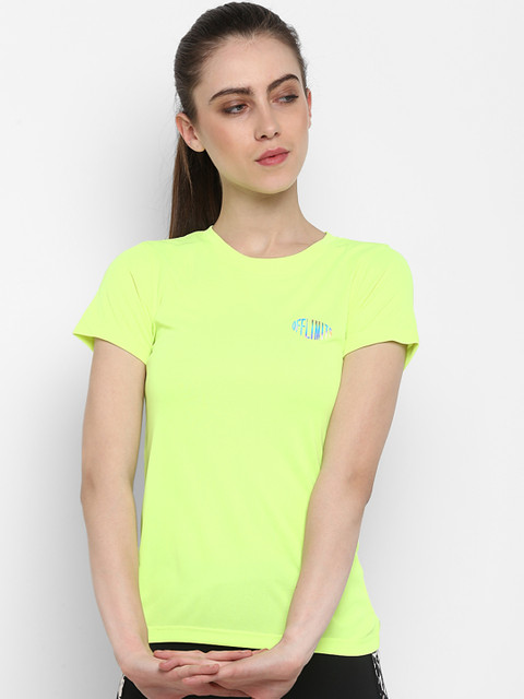 

OFF LIMITS Women Lime Green Solid Round Neck T-shirt