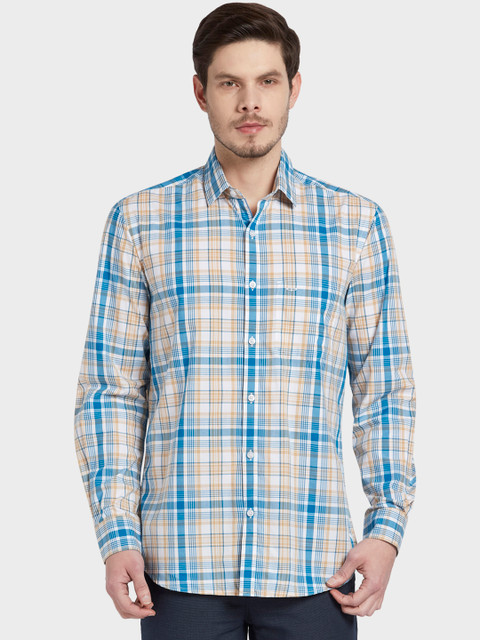 

ColorPlus Men Beige & Blue Tailored Fit Checked Casual Shirt