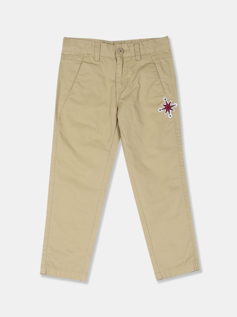 Cherokee Boys Beige Regular Fit Solid Regular Trousers