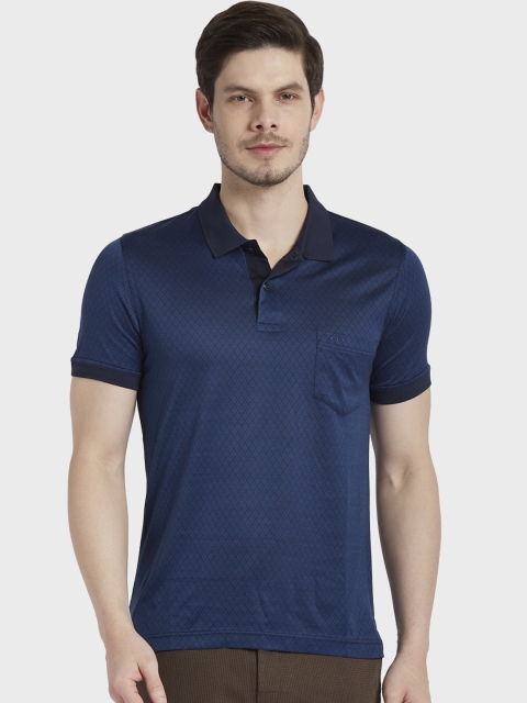 

ColorPlus Men Navy Blue Self Design Polo Collar T-shirt