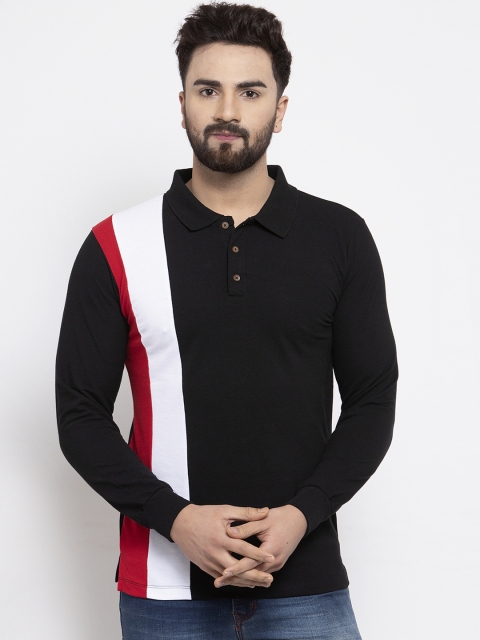 

Kalt Men Black Colourblocked Polo Collar T-shirt