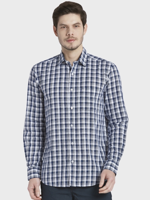 

ColorPlus Men Blue & White Tailored Fit Checked Casual Shirt