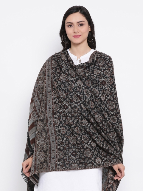 

SHINGORA Women Black & Grey Woven Design Pure Woolen Shawl