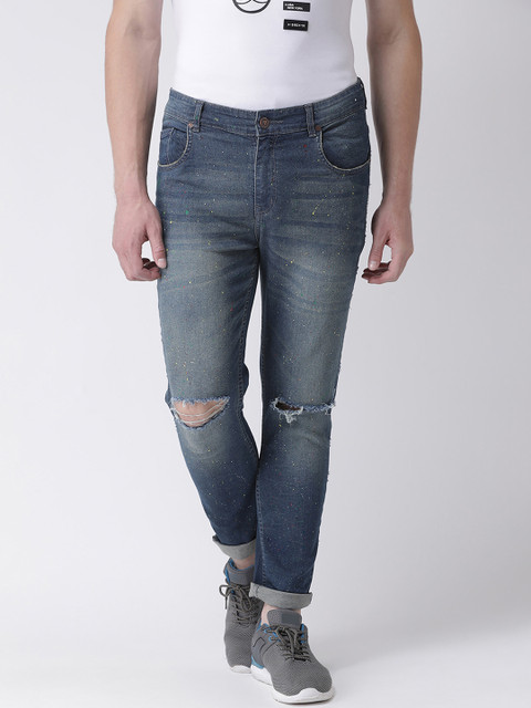 

REALM Men Blue Skinny Fit Mid-Rise Slash Knee Stretchable Jeans