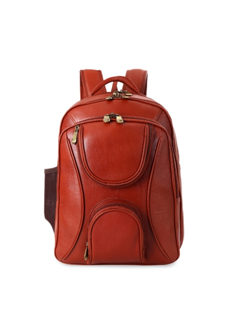 Leather World Unisex Tan Red Solid Genuine Leather Laptop Backpack 19Litres
