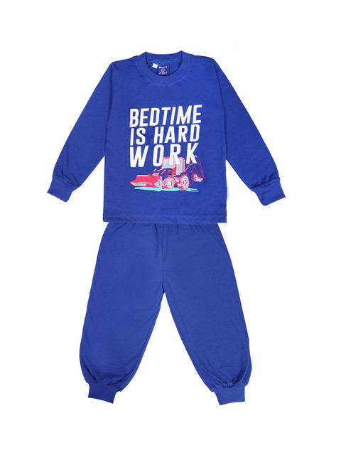 

SWEET ANGEL Girls Blue & White Printed Night Suit