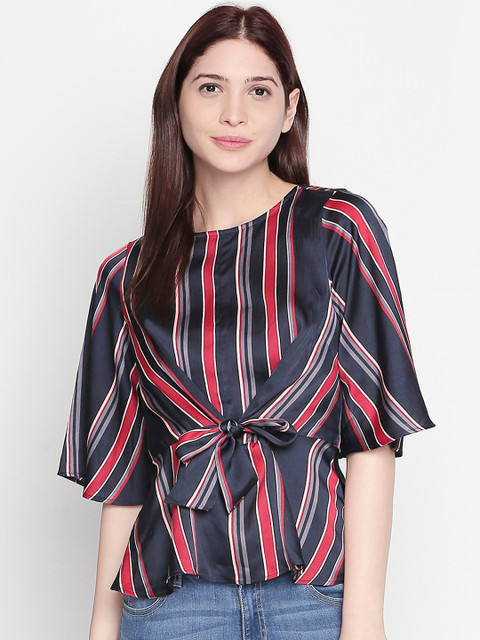 

Forever Glam by Pantaloons Women Navy Blue & Red Striped Top