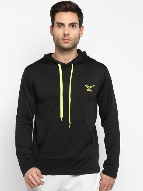 

Yuuki Men Black Solid Hooded Sweatshirt