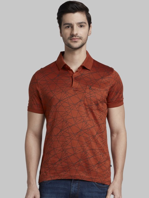 

Parx Men Orange Printed Polo Collar T-shirt