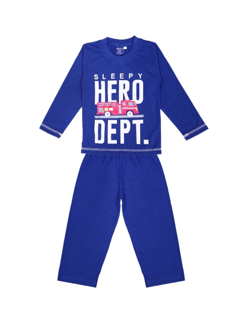 

SWEET ANGEL Girls Blue & White Printed Night Suit