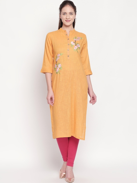 

ZRI Women Mustard Yellow Solid Straight Kurta