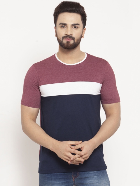 

Kalt Men Blue & Maroon Colourblocked Round Neck T-shirt