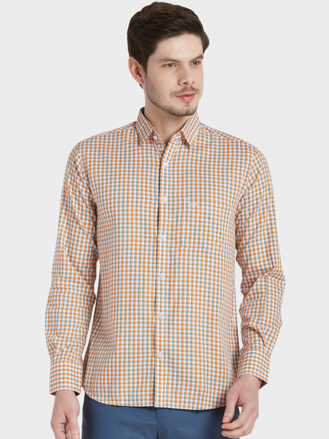 

ColorPlus Men Orange & White Tailored Fit Checked Casual Shirt