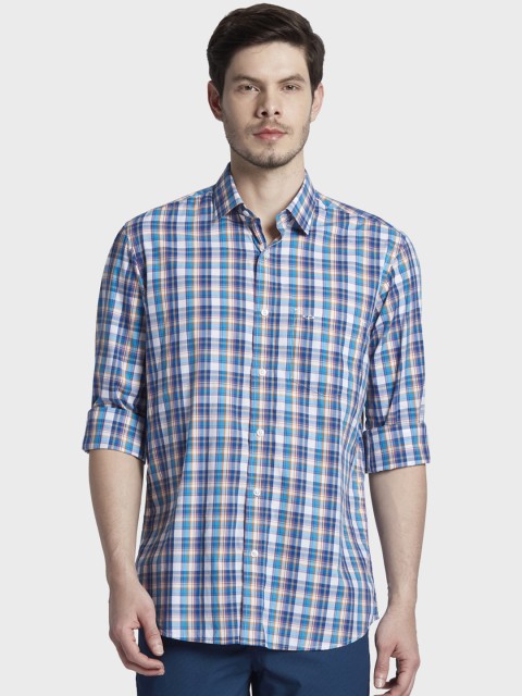 

ColorPlus Men Blue & White Tailored Fit Checked Casual Shirt