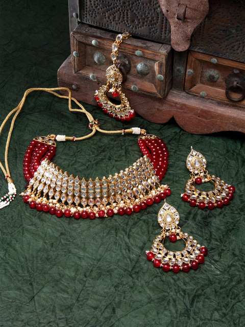 

Shining Diva Gold-Plated & Red Kundan Jewellery Set