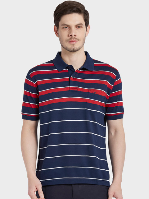 

ColorPlus Men Navy Blue & Red Striped Polo Collar T-shirt