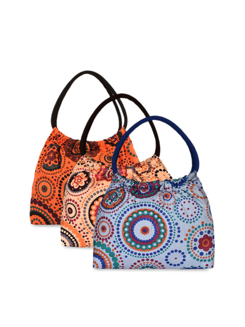 

Anekaant Multicoloured Set Of 3 Printed Handheld Bag, Multi