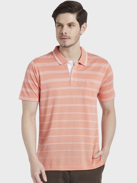 

ColorPlus Men Peach-Coloured Striped Polo Collar T-shirt
