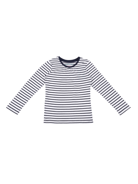 

Pantaloons Junior Girls Navy Blue White Striped Round Neck Pure Cotton T-shirt