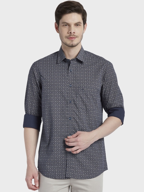 

ColorPlus Men Navy Blue & Beige Tailored Fit Printed Casual Shirt