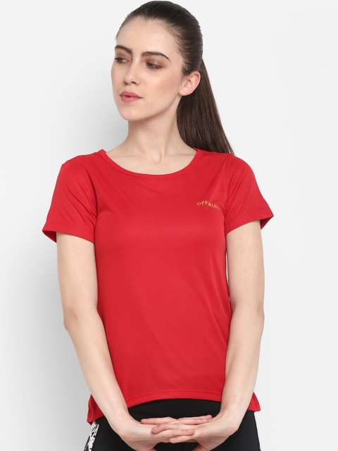 

OFF LIMITS Women Red Solid Round Neck T-shirt