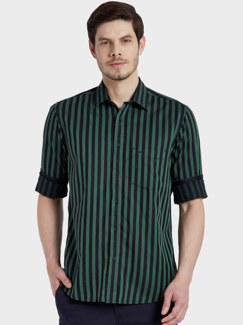 

ColorPlus Men Green & Black Tailored Fit Striped Casual Shirt