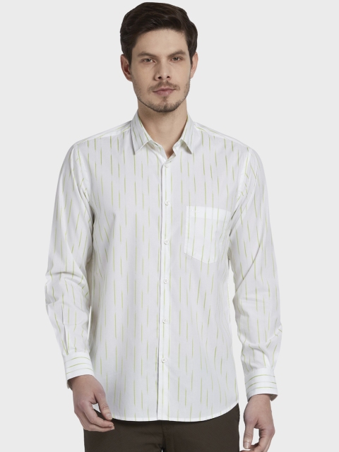 

ColorPlus Men White & Green Tailored Fit Striped Casual Shirt