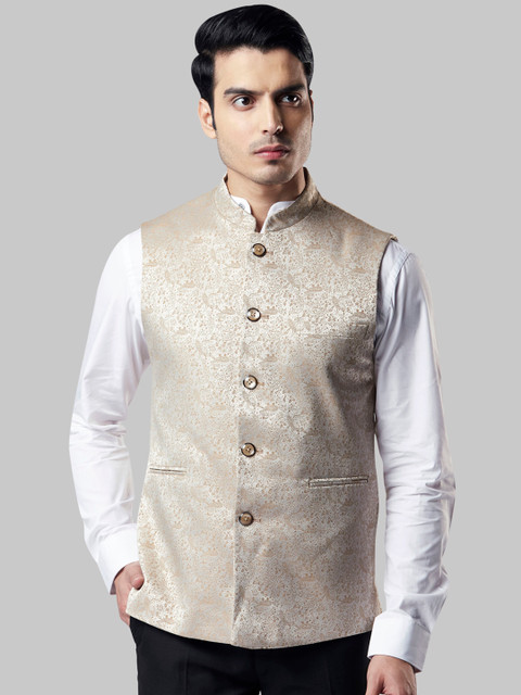 

Raymond Men Beige Woven Design Nehru Jacket