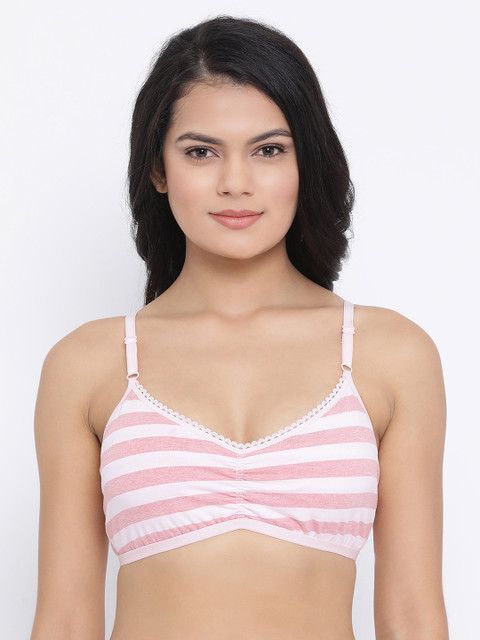 

Clovia Pink & White Striped Non-Wired Lightly Padded Beginners Bra BB0020A1426