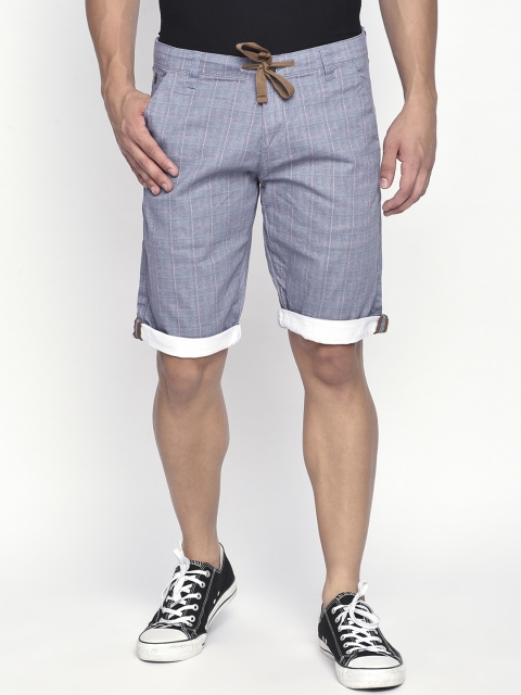 

beevee Men Navy Blue Checked Regular Fit Shorts