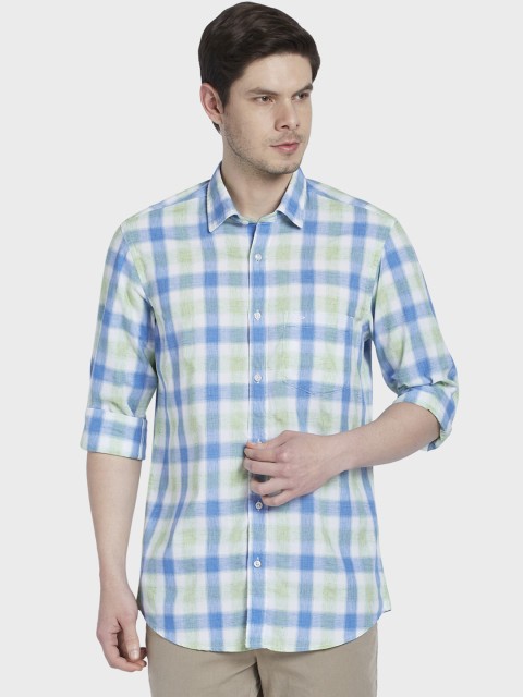 

ColorPlus Men Green & Blue Tailored Fit Checked Casual Shirt