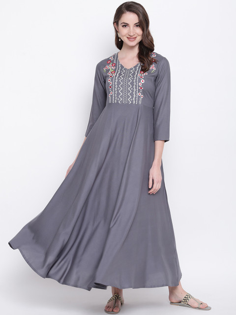 

Khushal K Women Grey Embroidered A-Line Kurta